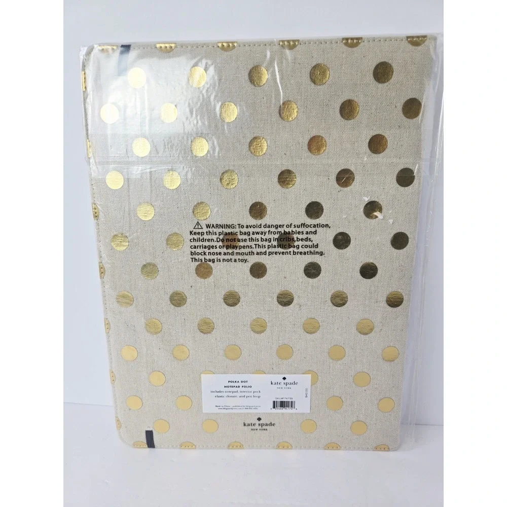 Kate Spade Notebook Folio‎ gold polka dot notepad NEW